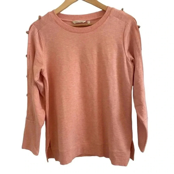 Soft Surroundings Womens Keyhole Sleeves Peach Crewneck Soft Sweatshirt - Picture 1 of 6